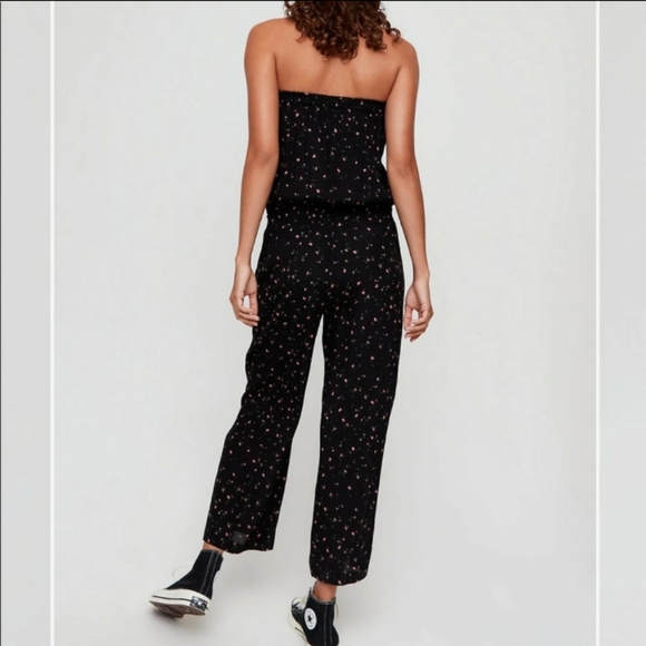 Aritzia Sunday Best Taggie Black Jumpsuit S Roses Floral Pull On Strapless - Picture 3 of 15